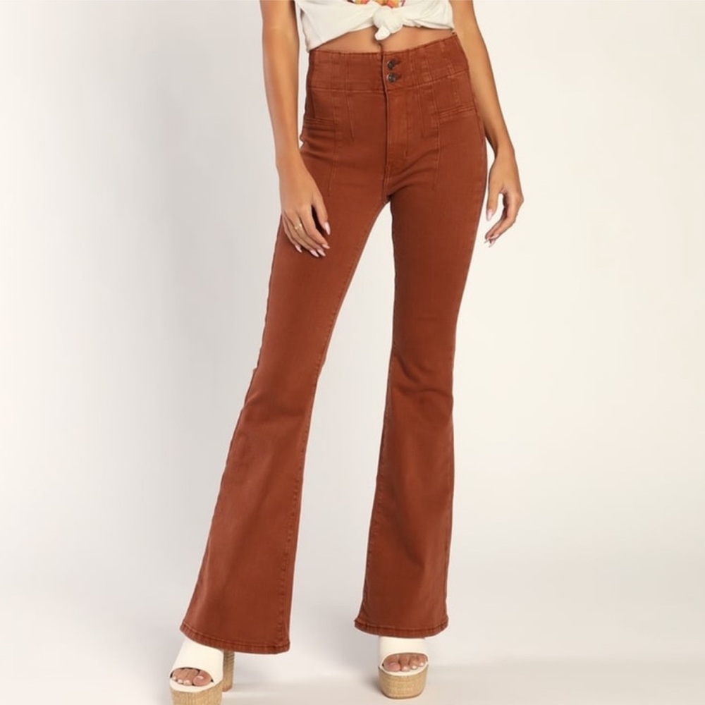 Free People | We The Free Jayde Rust Brown High Rise Flared Jeans